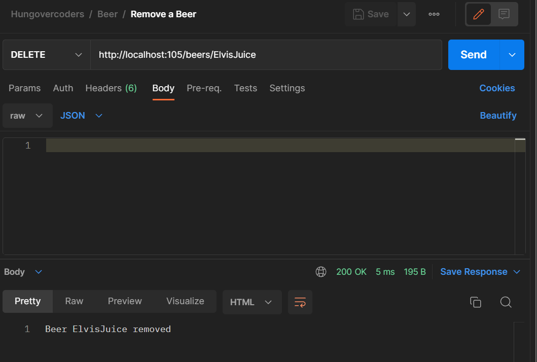 postman delete beer