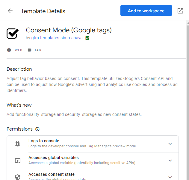 GTM Consent Template Tag Add