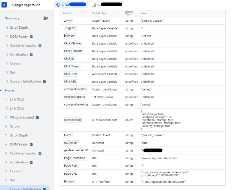 GTM Consent Initialisation Variables