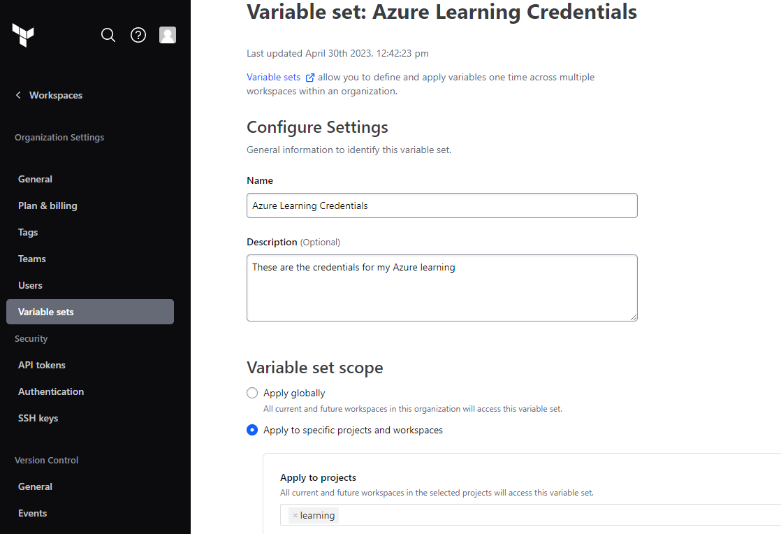 Terraform Cloud Variable Set Name