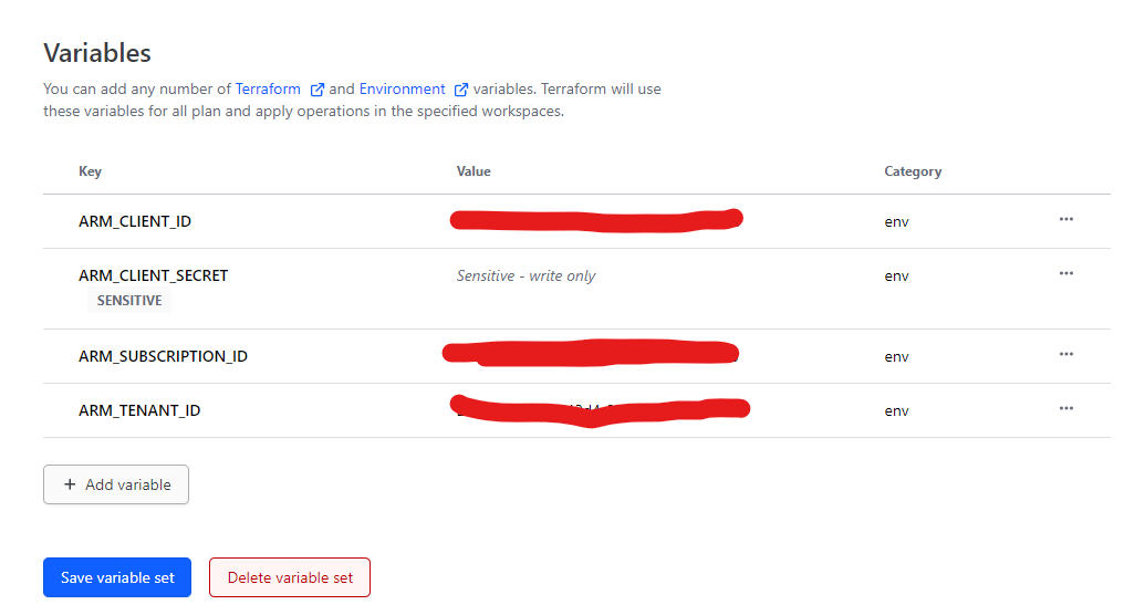Terraform Cloud Variable Set Values